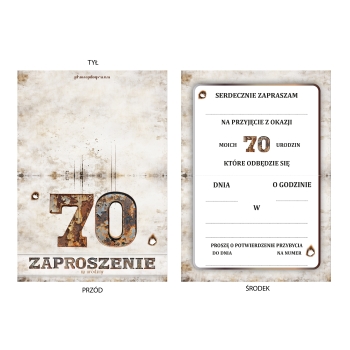 ZAPROSZENIE NA 70 URODZINY STARE ŚMIESZNE RDZA ZARDZEWIAŁE + KOPERTA