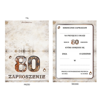 ZAPROSZENIE NA 80 URODZINY STARE ŚMIESZNE RDZA ZARDZEWIAŁE + KOPERTA