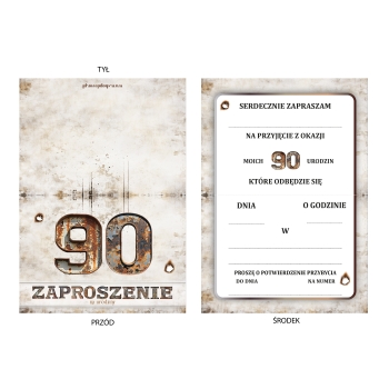 ZAPROSZENIE NA 90 URODZINY STARE ŚMIESZNE RDZA ZARDZEWIAŁE + KOPERTA