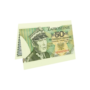 ZAPROSZENIE NA 50 URODZINY STARE 50 ZŁOTYCH BANKNOT + KOPERTA