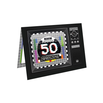 ZAPROSZENIE NA 50 URODZINY STARY TELEWIZOR PRL TV ERROR BŁĄD + KOPERTA