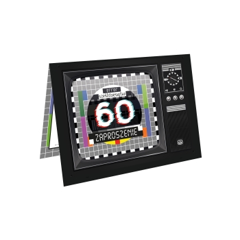 ZAPROSZENIE NA 60 URODZINY STARY TELEWIZOR PRL TV ERROR BŁĄD + KOPERTA