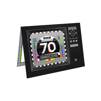 ZAPROSZENIE NA 70 URODZINY STARY TELEWIZOR PRL TV ERROR BŁĄD + KOPERTA