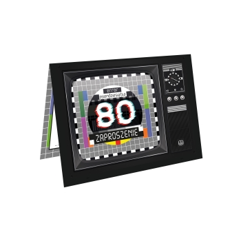 ZAPROSZENIE NA 80 URODZINY STARY TELEWIZOR PRL TV ERROR BŁĄD + KOPERTA