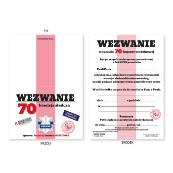 ZAPROSZENIE NA 70 URODZINY WEZWANIE POLICYJNE POLICJA + KOPERTA