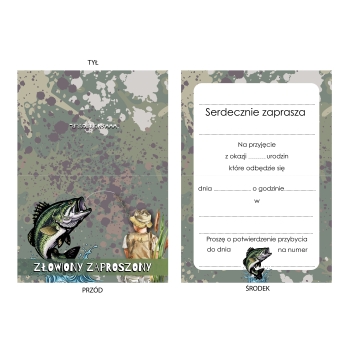 ZAPROSZENIE NA URODZINY WĘDKARZA WĘDKARZ RYBY ŁOWIENIE +KOPERTA