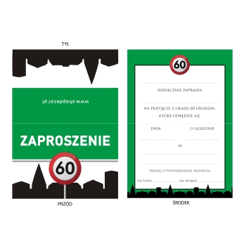 ZAPROSZENIE NA 60 URODZINY ZNAK TEREN ZABUDOWANY ŚMIESZNE