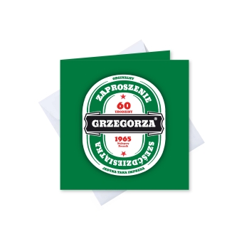 ZAPROSZENIE NA 60 URODZINY PERSONALIZOWANE + KOPERTA piwo jak heineken