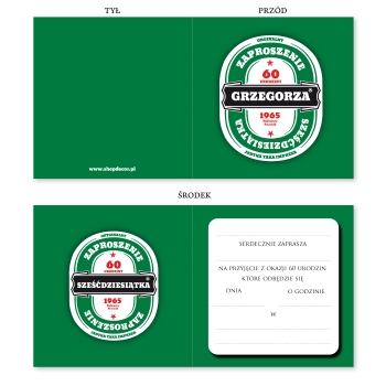 ZAPROSZENIE NA 60 URODZINY PERSONALIZOWANE + KOPERTA piwo jak heineken