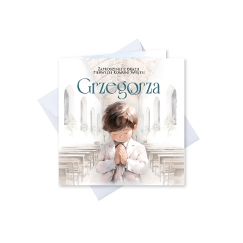 ZAPROSZENIE NA PIERWSZĄ KOMUNIĘ KOMUNIJNE + IMIĘ + KOPERTA dla chłopca