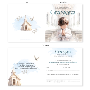 ZAPROSZENIE NA PIERWSZĄ KOMUNIĘ KOMUNIJNE + IMIĘ + KOPERTA dla chłopca
