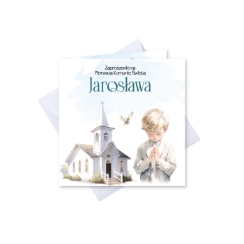 ZAPROSZENIE NA PIERWSZĄ KOMUNIĘ KOMUNIJNE + IMIĘ + KOPERTA dla chłopca