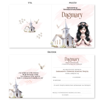 ZAPROSZENIE NA PIERWSZĄ KOMUNIĘ KOMUNIJNE + IMIĘ + KOPERTA dla dziewczynki