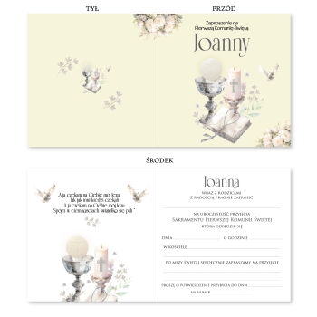 ZAPROSZENIE NA PIERWSZĄ KOMUNIĘ KOMUNIJNE + IMIĘ + KOPERTA uniwersalne