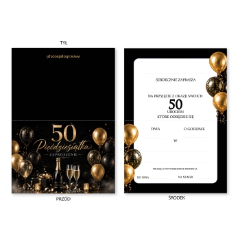 ZAPROSZENIE NA 50 URODZINY ELEGANCKIE + KOPERTA